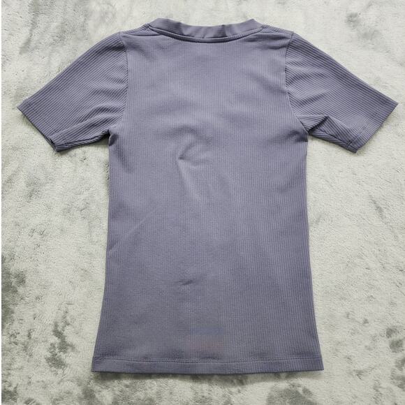 Athleta Renew Seamless V-Neck Tee Size XXS Gray Tempest Violet Ribbed Fitted - Picture 2 of 8